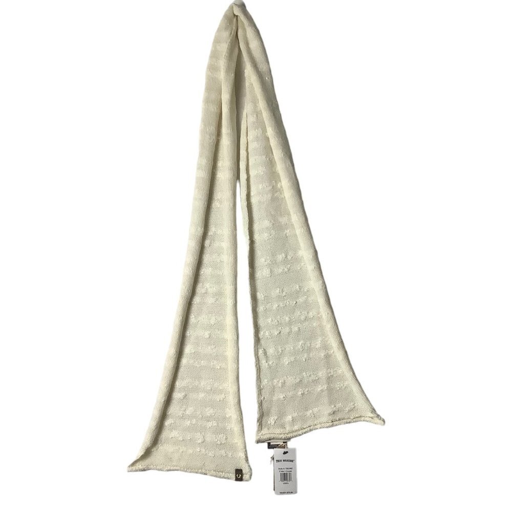 True Religion Wool Blend Cream Textured Stripe Slub Knit‎ Scarf NEW Rectangular
